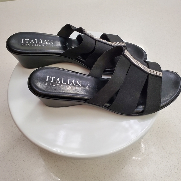 Italian Shoemakers - Slip on black wedge sandals - Size 10 - Picture 3 of 7